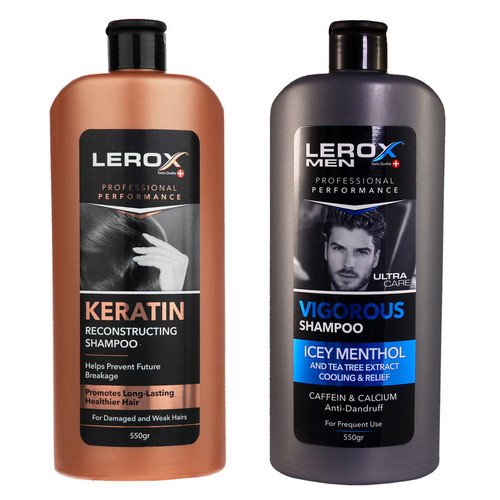 شامپو مو لروکس مدل کراتین وزن 550 گرم به همراه شامپو مو مردانه لروکس مدل Icy Menthol وزن 550 گرم