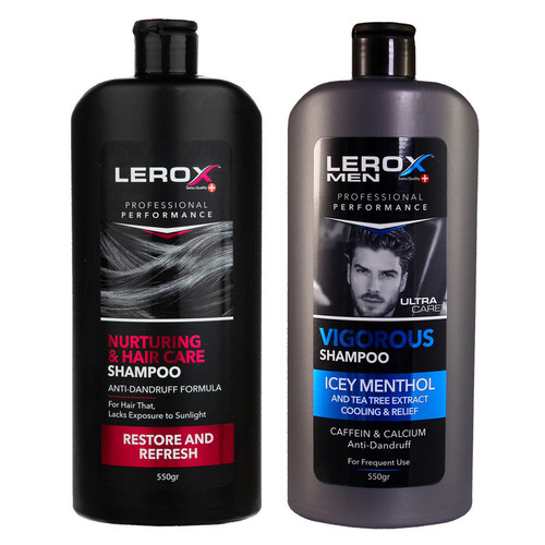 شامپو مو زنانه لروکس مدل Nurturing وزن 550 گرم به همراه شامپو مو مردانه لروکس مدل Icy Menthol وزن 550 گرم