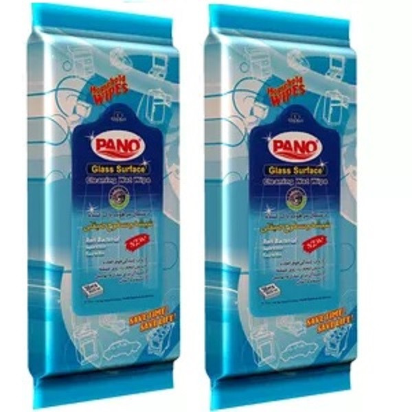 دستمال مرطوب تمیزکننده شیشه وسطوح صیقلی پانو بسته 2 عددی