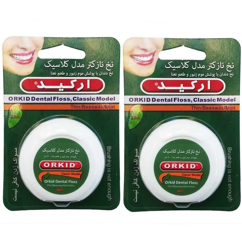 نخ دندان نازکتر ارکید 50 متری کلاسیک با طعم نعنا و موم طبیعی زنبور مجموعه 2 عددی