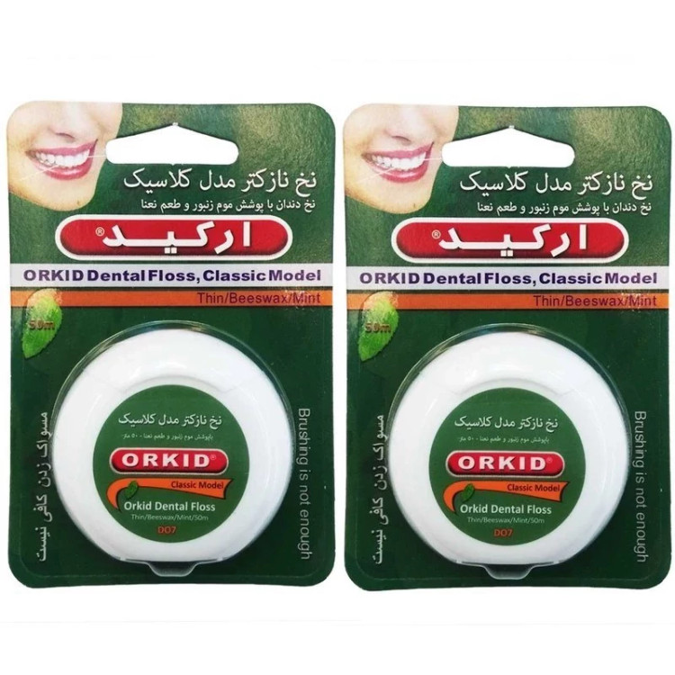نخ دندان نازکتر ارکید 50 متری کلاسیک با طعم نعنا و موم طبیعی زنبور مجموعه 2 عددی