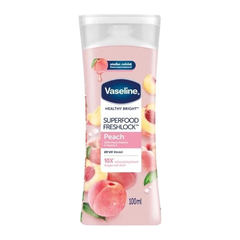 لوسیون بدن وازلین مدل Superfood Freshlock Peach با عصاره هلو و ویتامین E، مرطوب کننده، جذب سریع، مناسب انواع پوست،۱۰۰میل