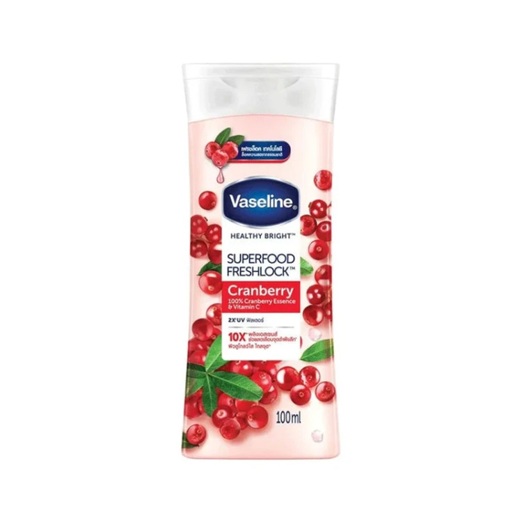 لوسیون بدن وازلین مدل SUPER FOOD FRESH LOCK باعصاره کرنبری وویتامینC مرطوب کننده وضد خشکی مناسب انواع پوست حجم ۱۰۰ میلی لیتر
